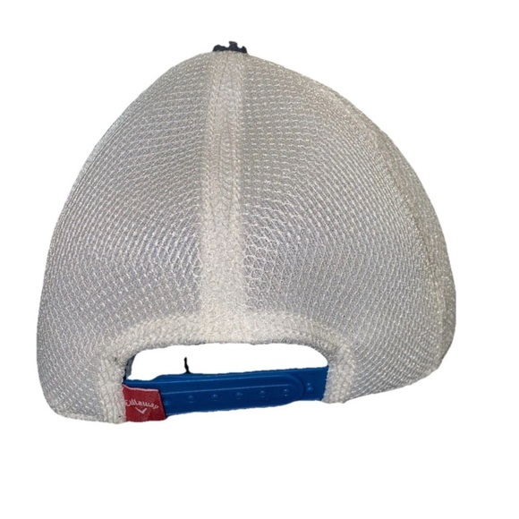 Callaway Snap Back Hat Charcoal with Red and Blue Stripe Design and White Mesh - Picture 4 of 7